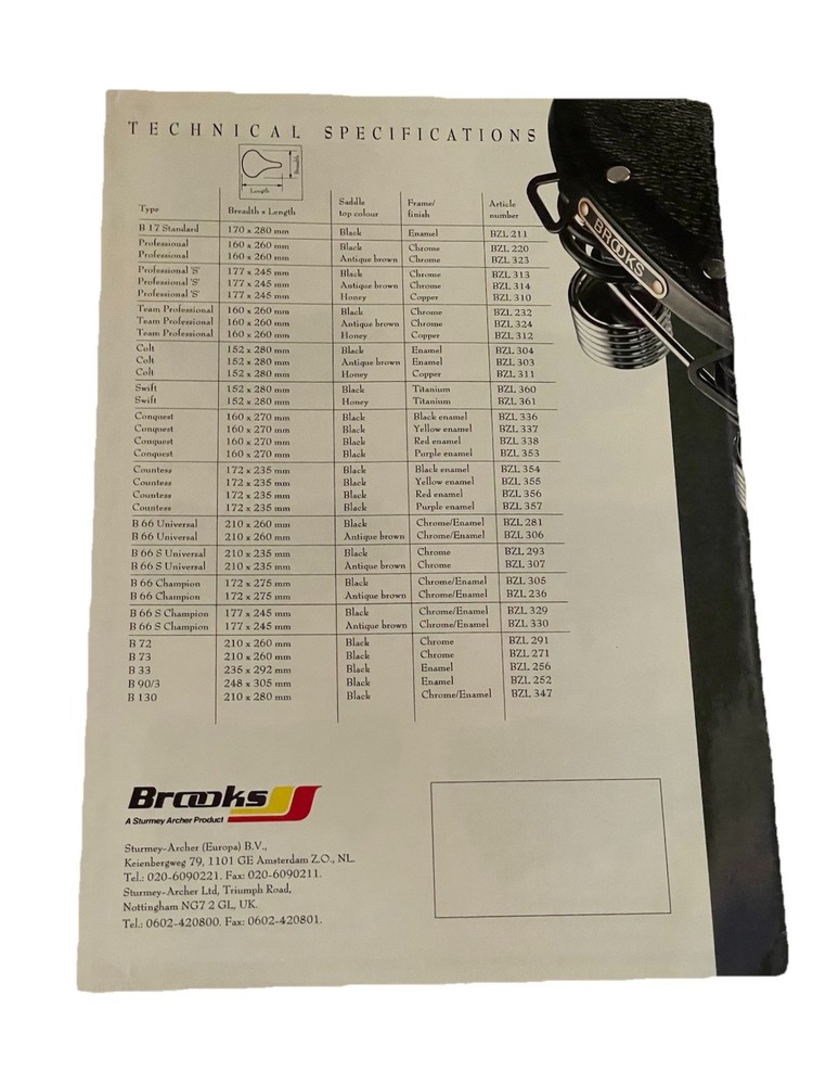 Brooks Saddle Catalogue England