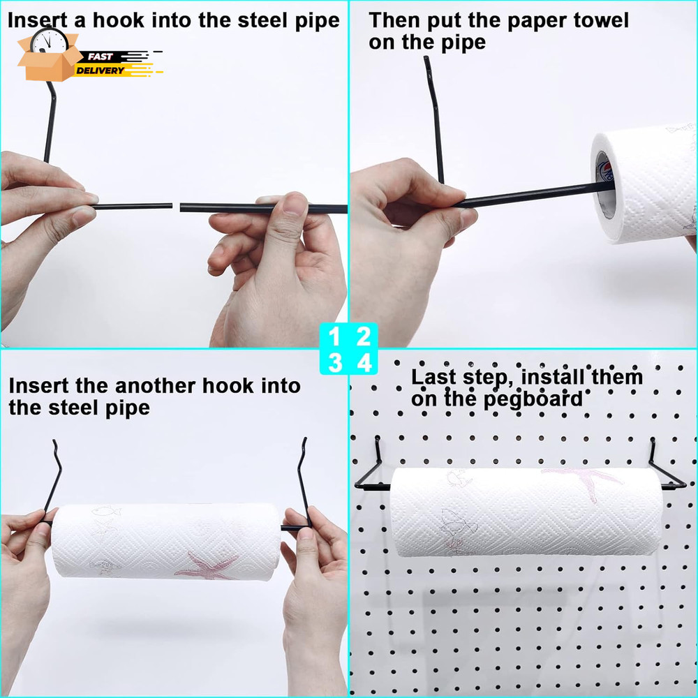 5 Pack Extendable Pegboard Paper Towel Holder,Pegboard Hook for Workshop,Garage