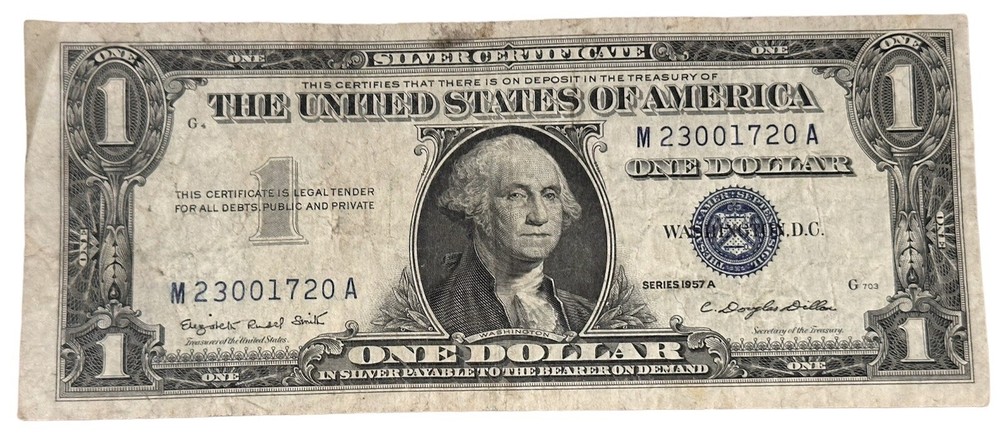 1957 A $1 DOLLAR BILL SILVER CERTIFICATE BLUE SEAL NOTE