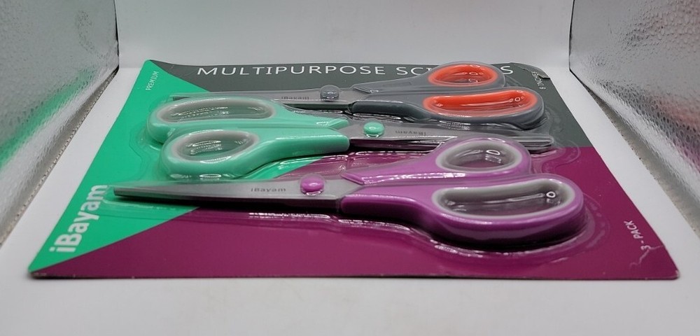 Scissors iBayam 8" Multipurpose Scissors Bulk 3-Pack Ultra Sharp Blade Shears