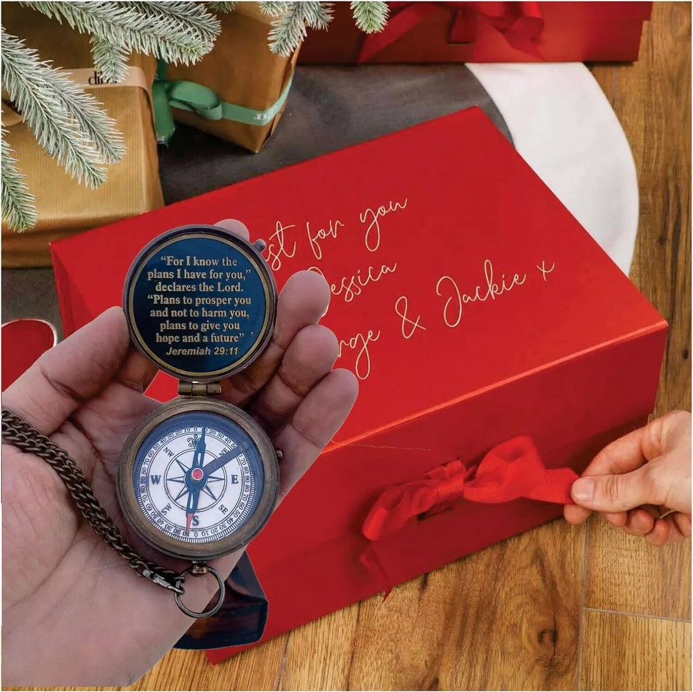 Engraved Personalized Inscription Brass Compass Baptism Birthday Easter Gift