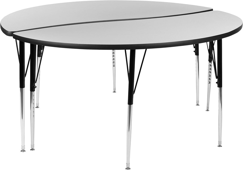 Emmy 60" Circle Wave Flexible Grey Thermal Activity Table Set with Adjustable Le