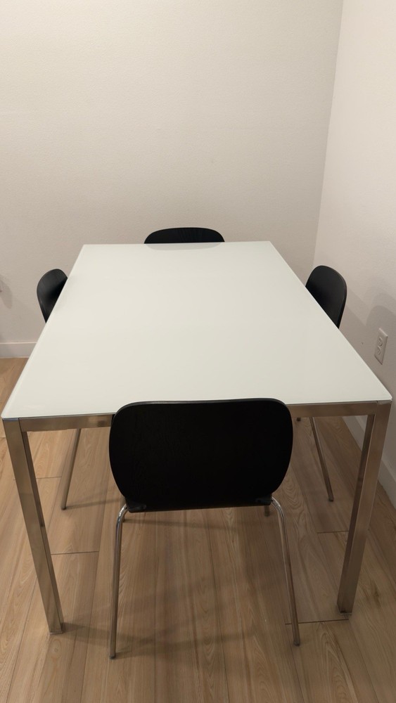 Rectangular Dining Table Set with 4 Black Chairs Metal Wood for Dining Room