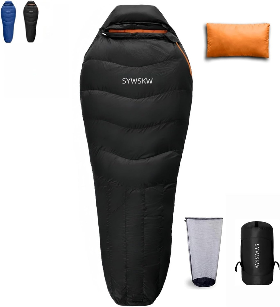 Down Sleeping Bag with Pillow for Backpacking,15℉ 5℉ 0℉ Wide down Sleeping Bag (