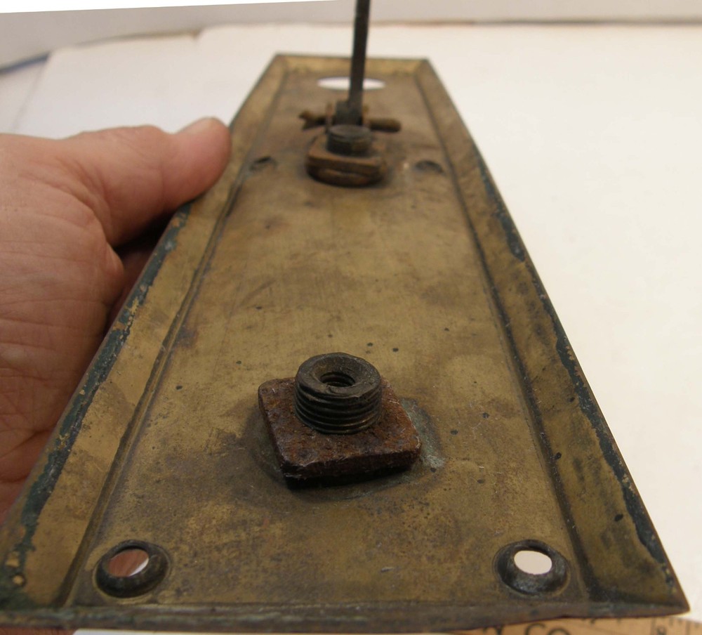 ANTIQUE VINTAGE SOLID BRASS THUMB LATCH ENTRY DOOR PULL HANDLE 3X14 BACK PLATE