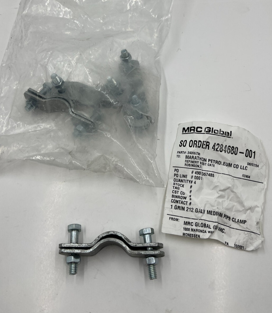 (QTY 4) MRC GLOBAL 1" GRIN 212 GALVANIZED MEDIUM PIPE CLAMP 24055736