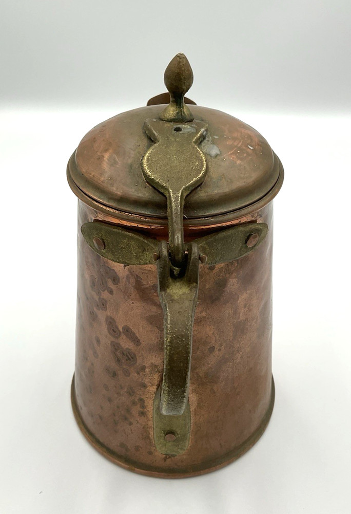 Vintage early Copper & Bronze Pitcher w/hinged lid, spout & handle