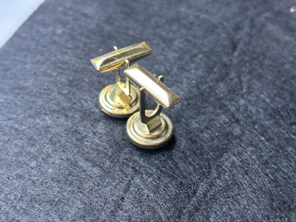 Vintage cufflinks - blue round gem solid metal casing