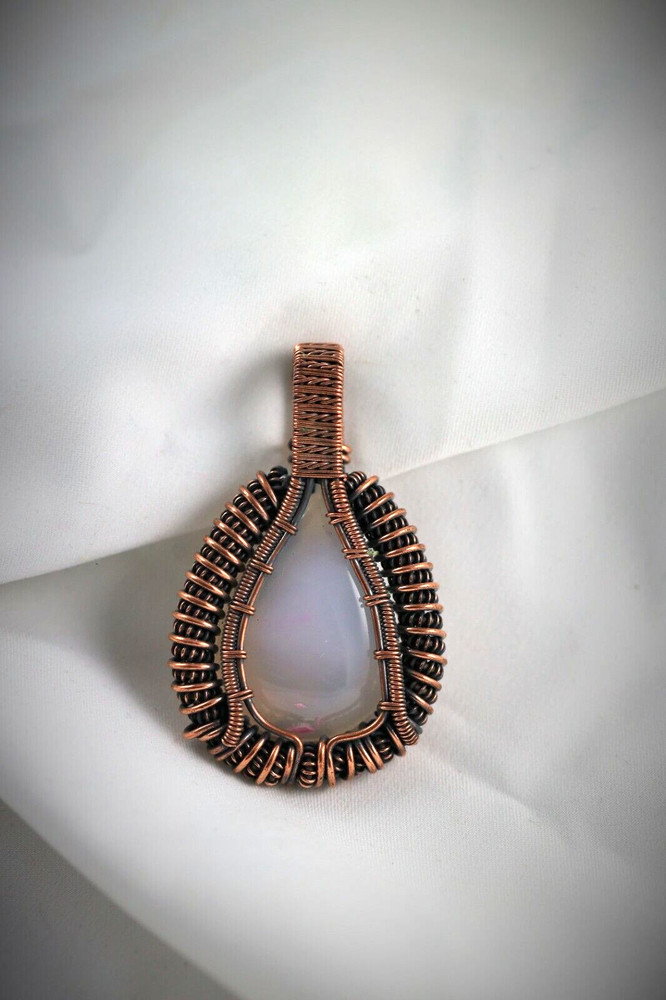 Copper Wire Wrap Pendant Chalcedony Elegant Handcrafted