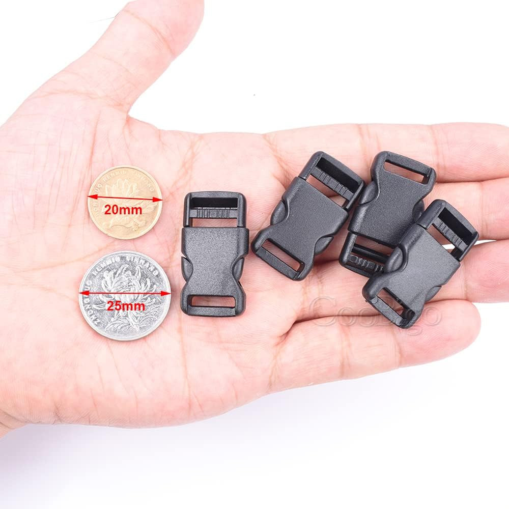 10Pcs 1/2"(12.5Mm) Side Release Buckles Plastic Black Quick Adjustable Buckle fo