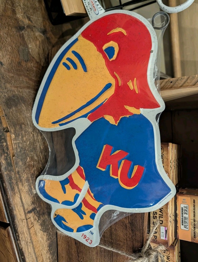 Open Road Brands Jayhawk-Shaped Tin Wall Hanger  Decoration KU