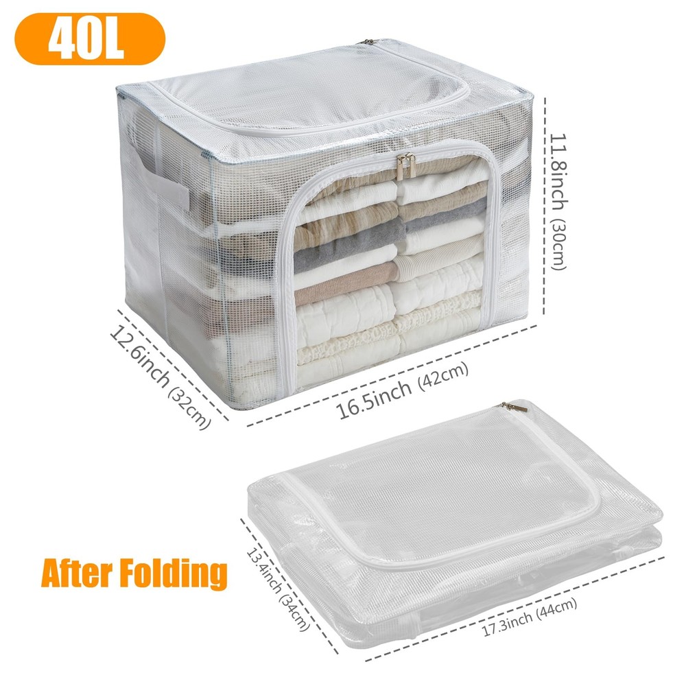 Clear Stackable Clothes Storage Bins with Metal Frame, Foldable Storage with ...