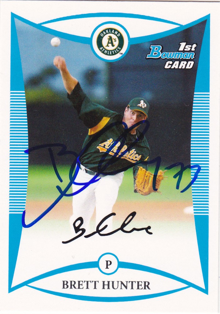BRETT HUNTER OAKLAND A'S SIGNED 2006 BOWMAN DRAFT PICK PROSPECT BASEBALL CARD