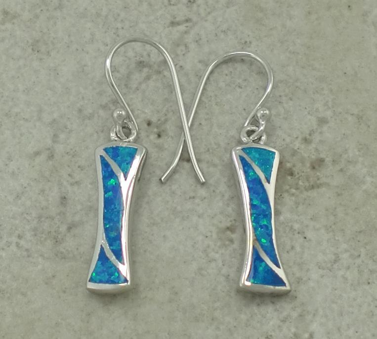 LONG ELEGANT STERLING SILVER BLUE OPAL DROP EARRINGS  style# e0716
