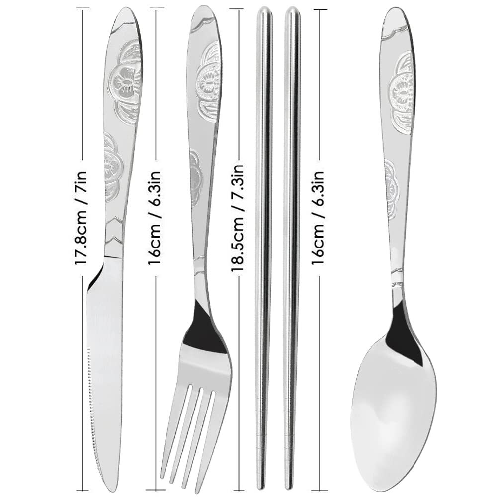 3 Pack Camping Silverware Set 12 Pcs Knife Fork Spoon Chopsticks Stainless St...