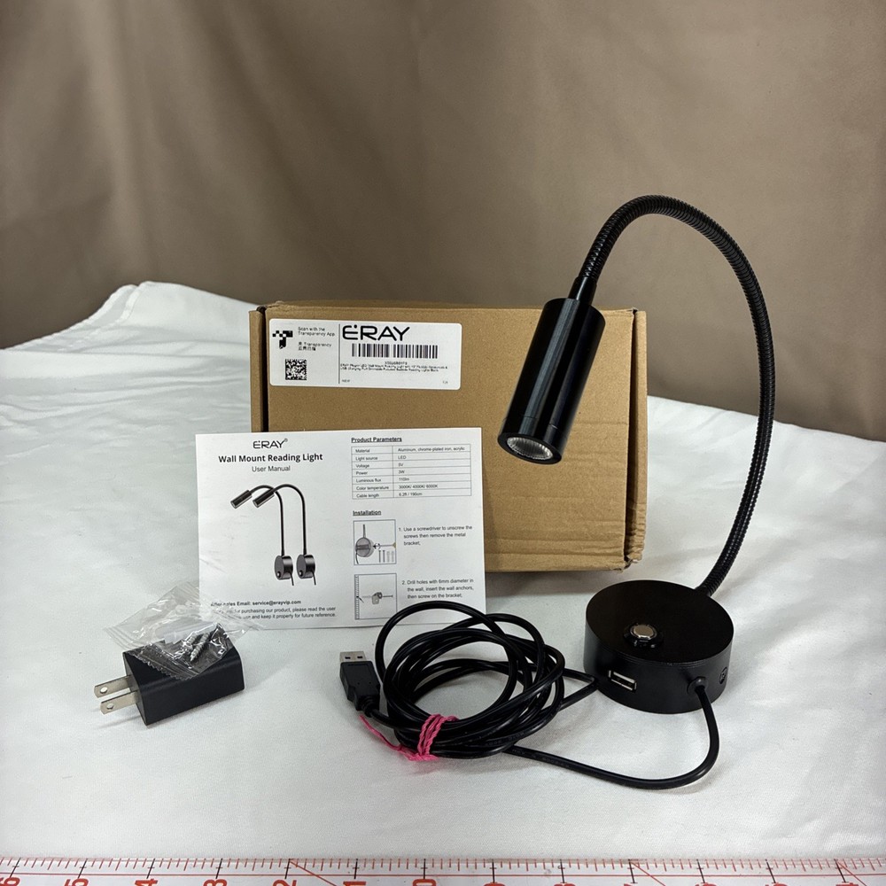 Wall Mounted LED Reading Light Dimmable Book Light W/USB Plug & Hardware Eray