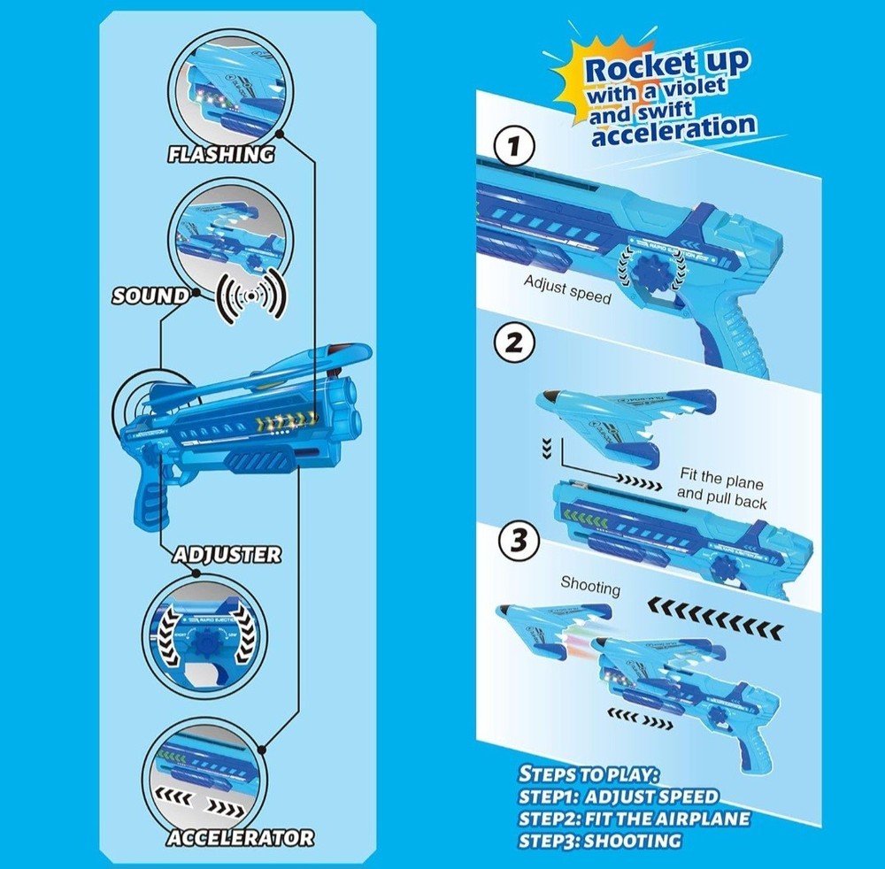 NEW Sunspin Foam Plain Launcher, Lights, Acrobatic Tricks, Control the Power