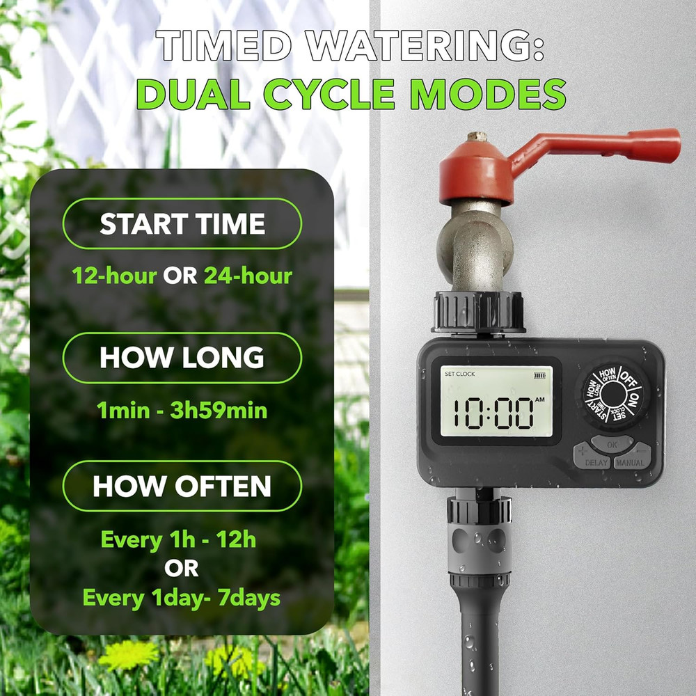 BN LINK Programmable Sprinkler Timer with Rain Delay – Waterproof Digital Water