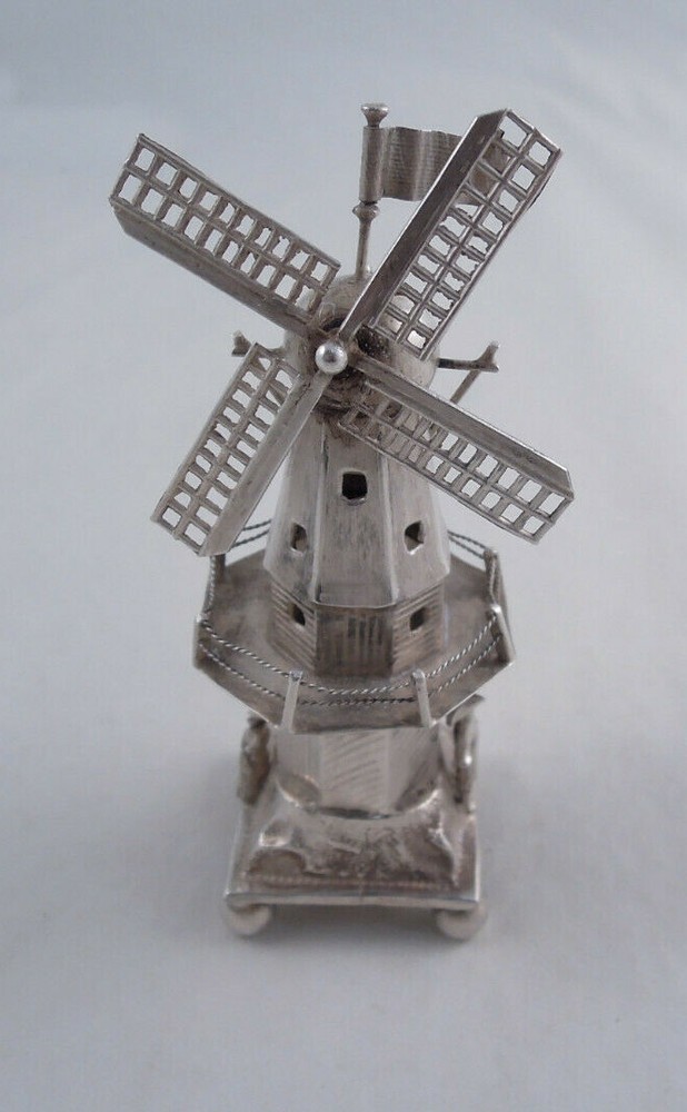 DUTCH SILVER MOVING WINDMILL FIGURINE