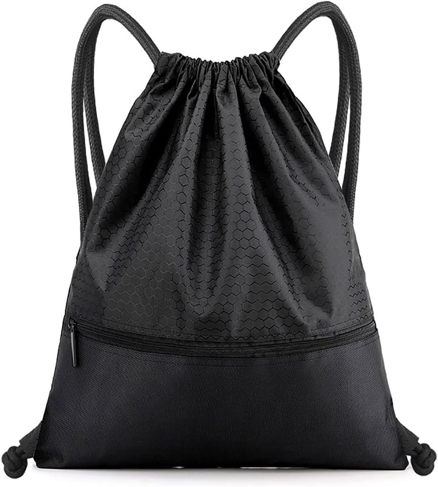 Drawstring Backpack Bag, Waterproof Draw String One Size, Black, Upgraded