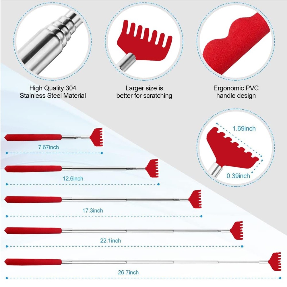 Yeipis 3 Pack Different Back Scratcher Metal Portable Telescoping Red