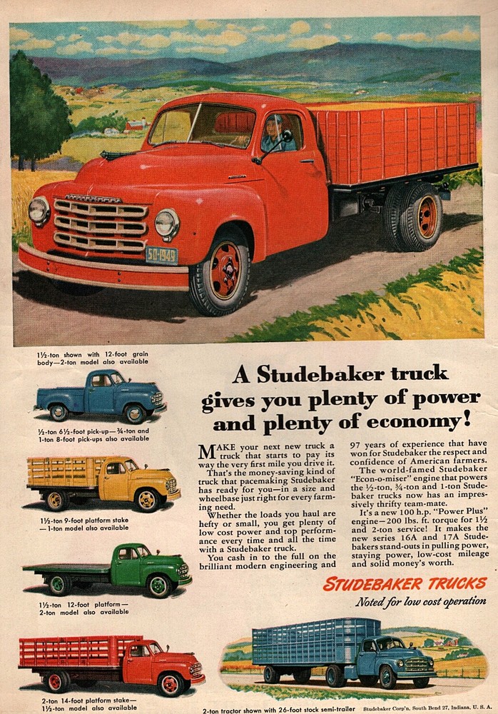 1949 Studebaker 2R5 Pickup & 2 Ton Truck Original Color Ad