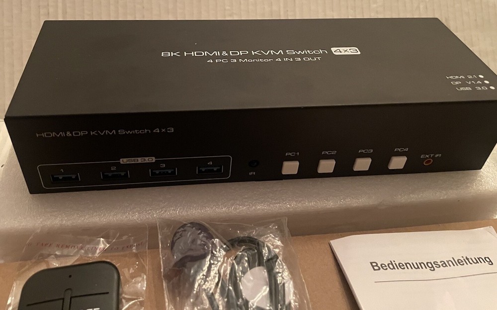8K HDMI & DP KVM Switch 4x3 60Hz USB 3.0