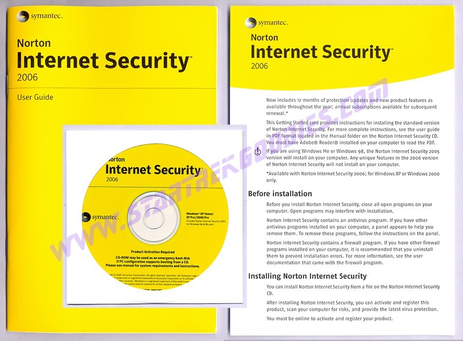 Symantic NORTON INTERNET SECURITY 2006 Basic Ed. w/CD, User Guide & Product Key!