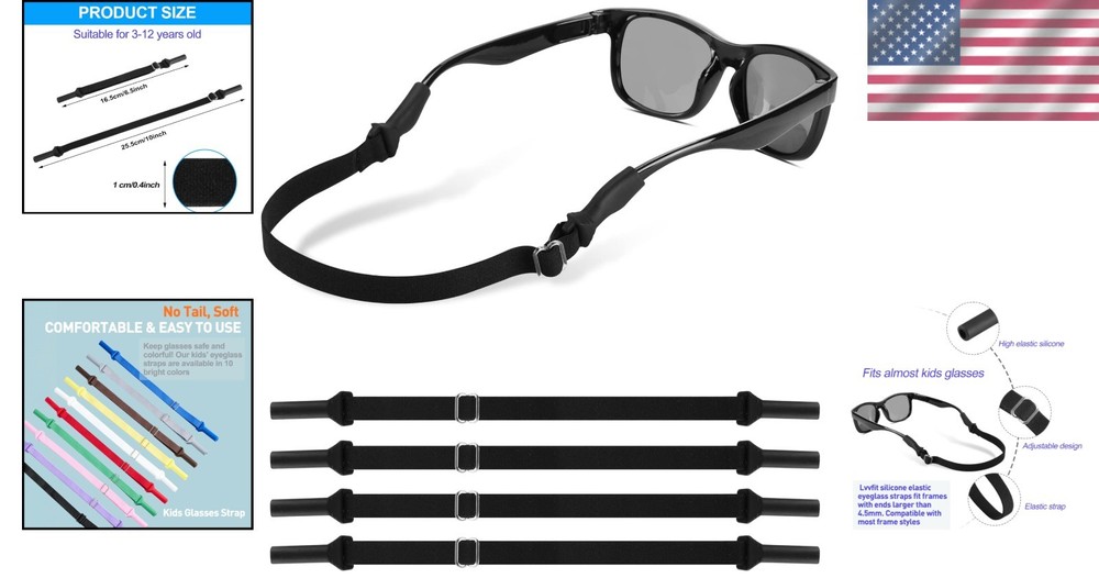 Adjustable Kids Glasses Straps 6.5-10in - Secure Eyewear Holders for Active Play