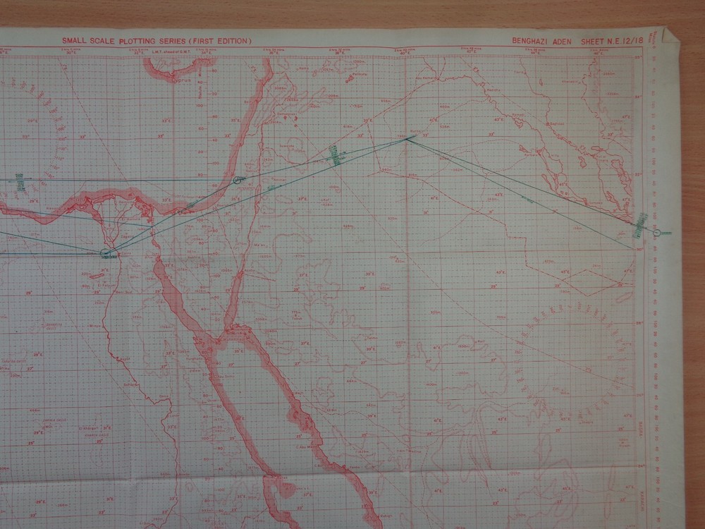 WW2 RAF plotting map of THE MIDDLE EAST entitled "BENGHAZI - ADEN"