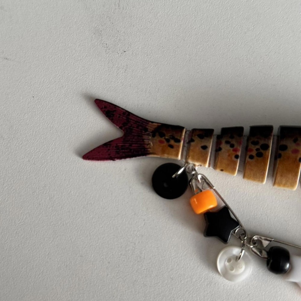 Brown and orange trout fish keychain