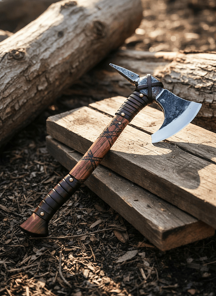 Handmade Tomahawk Axe Double Head Camping Hatchet Leather Wrapped Handle