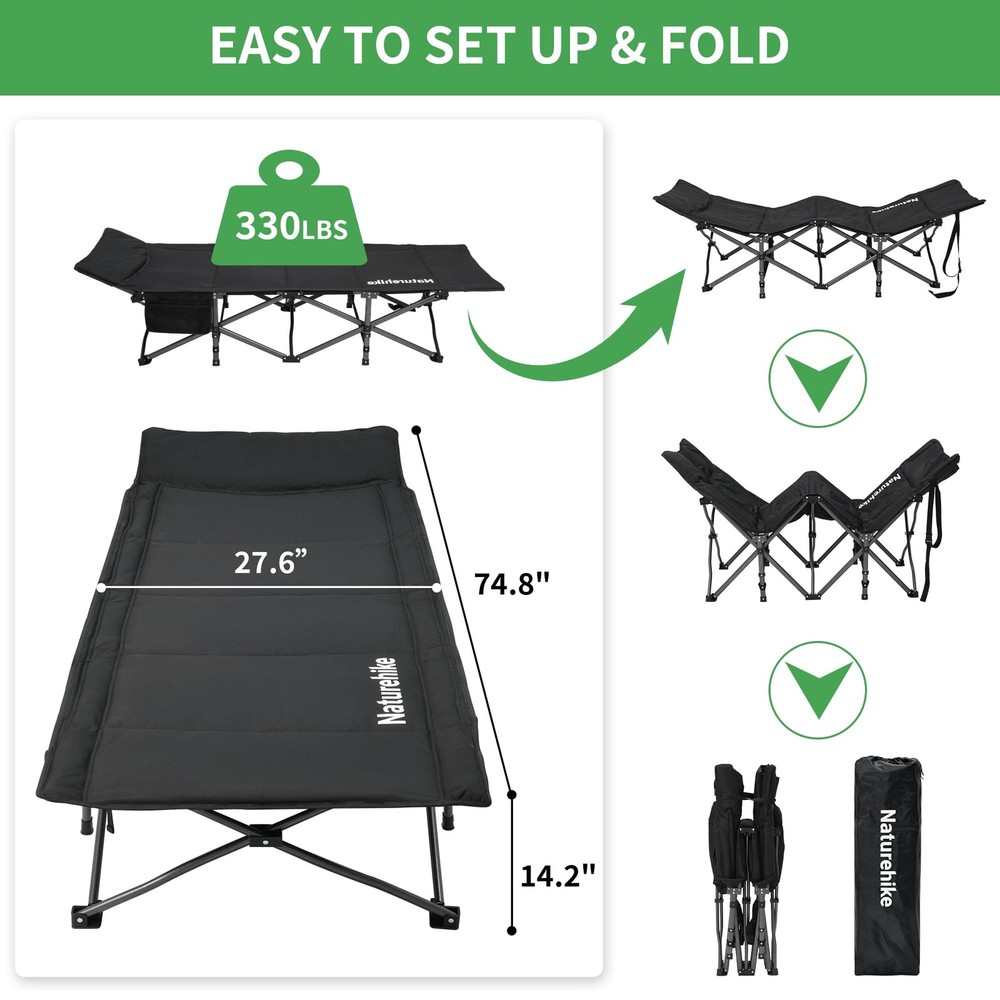 Folding Camping Cot for Adults GoWild Portable Sleeping Cot with Carry Bag Ou...