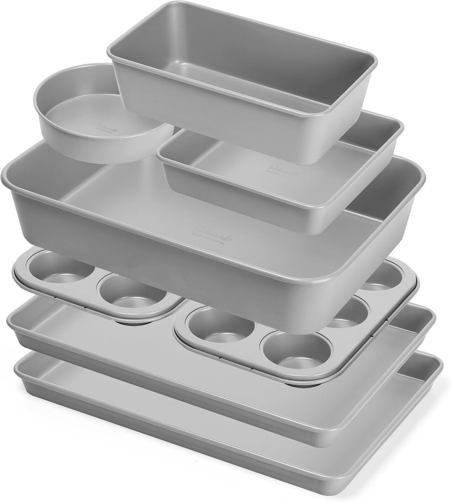 Nonstick Bakeware Set 8 Piece Stackable Baking Pan Set Oven safe 450°F Carbon