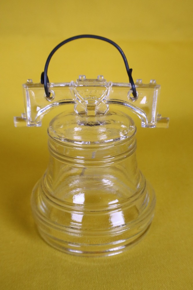 Liberty Bell Clear Glass with Wire Handle Candy Container No Screw Cap