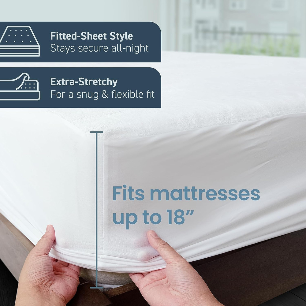 Waterproof Twin Size Mattress Protector - Fitted with Stretchable Pockets - Mach