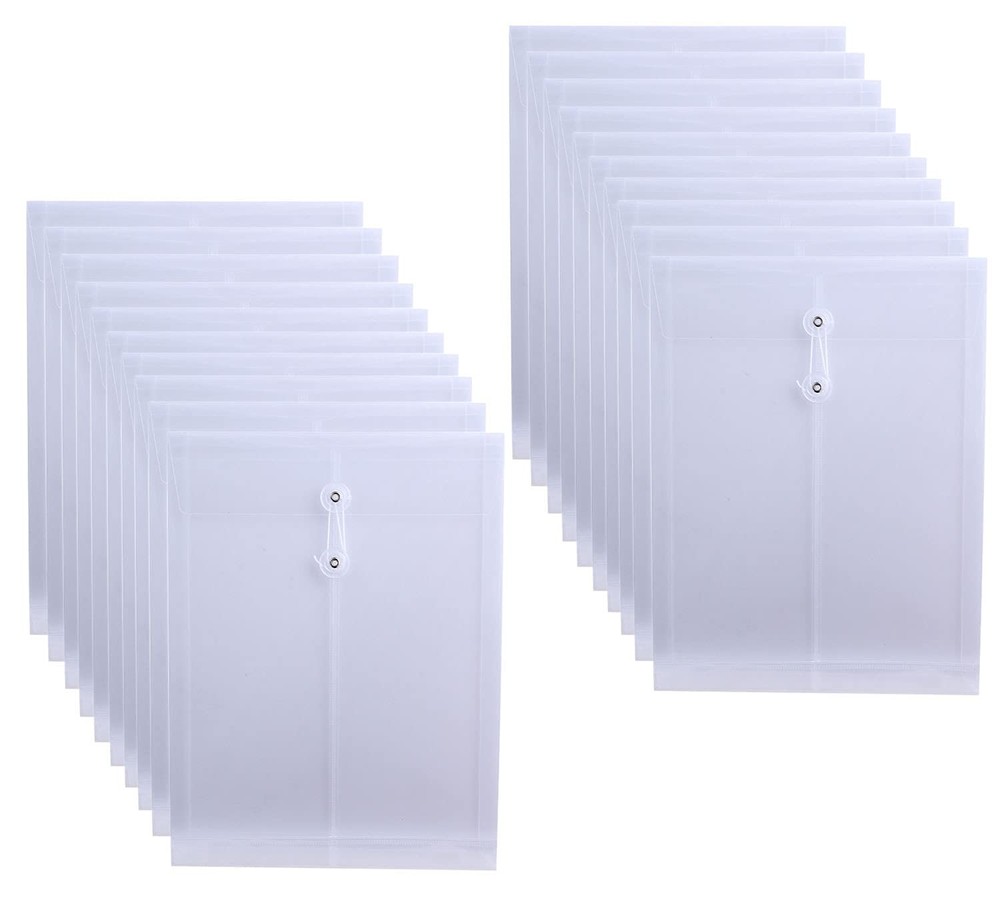 Letter Size Clear Poly Envelopes with String Closure 20 Pack, EGOSKY Plastic Env