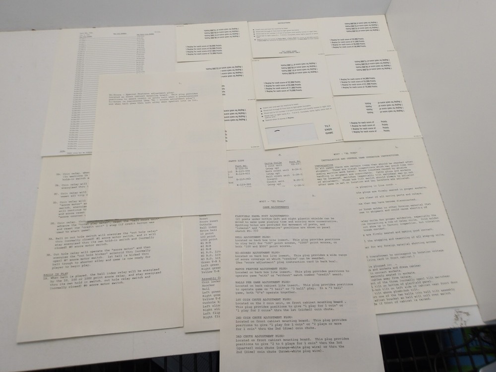 Bally: El Toro -Schematic + More & Award Cards - NOS