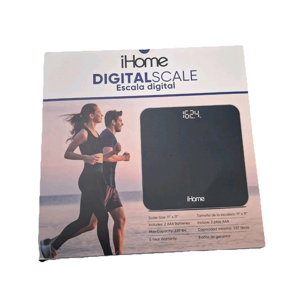 iHome Digital Glass Bathroom Scale Black Modern Style