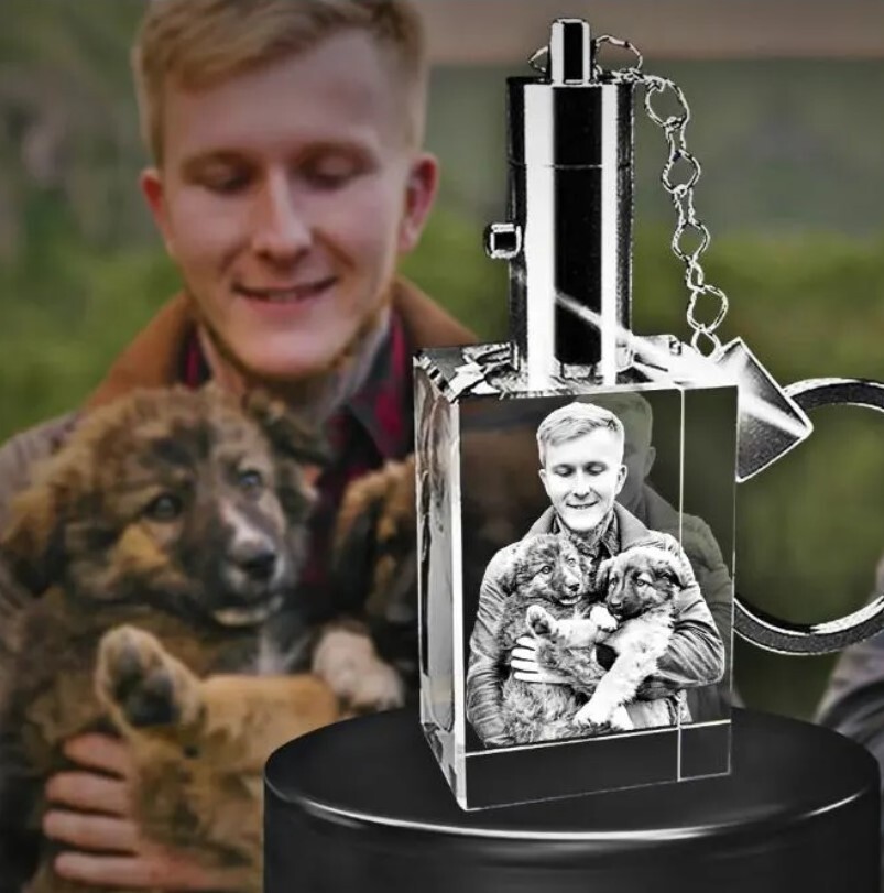 3D Photo Crystal Rectangle Keychain Engraved with your photo Personalized Gift
