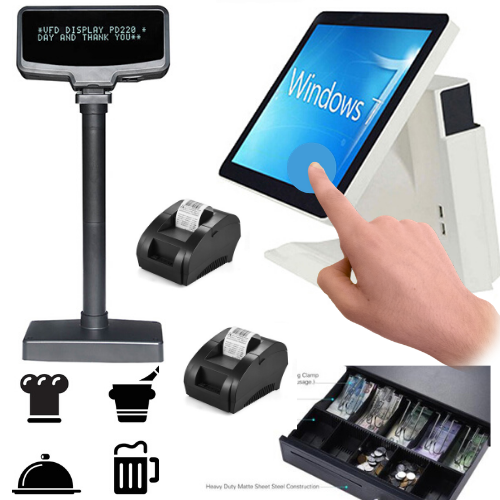 2 x Printer System POS ALL IN ONE Touch Screen Pole Client Restaurant Pizza Bar