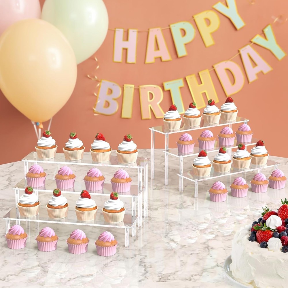 Lightweight Acrylic Riser Set: 3-Tier Multi-Function Display for Home or Events