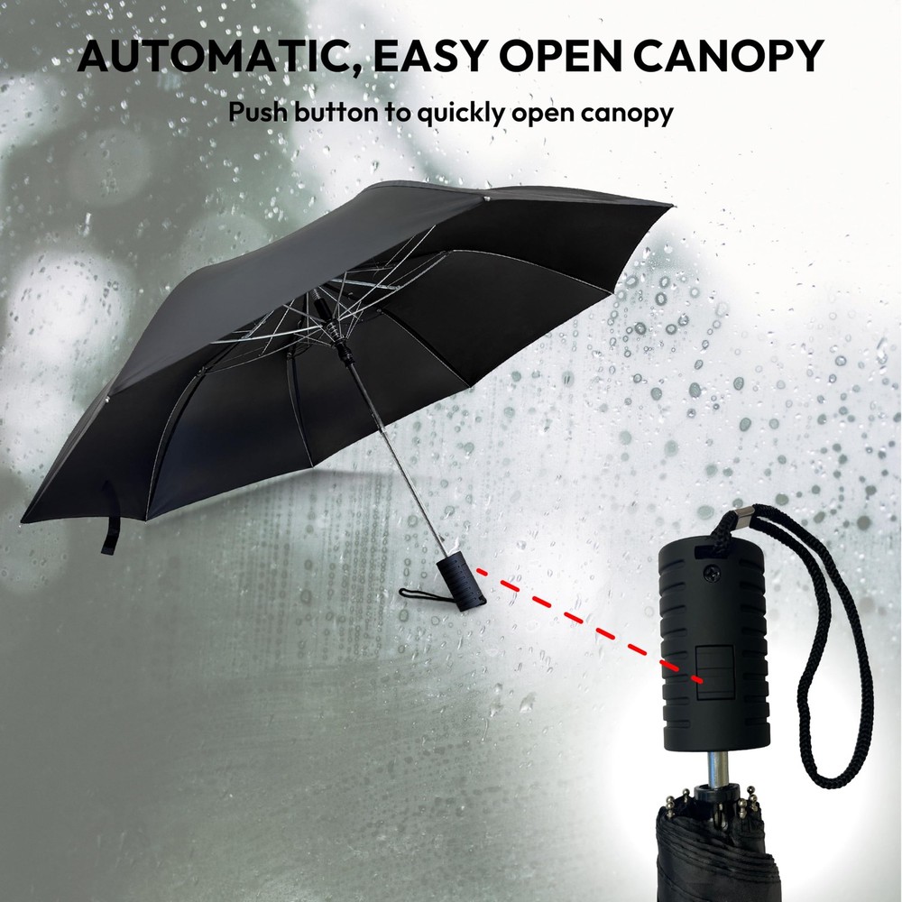 Weather Station Automatic Rain Umbrella, Windproof, 42 Inch, Black