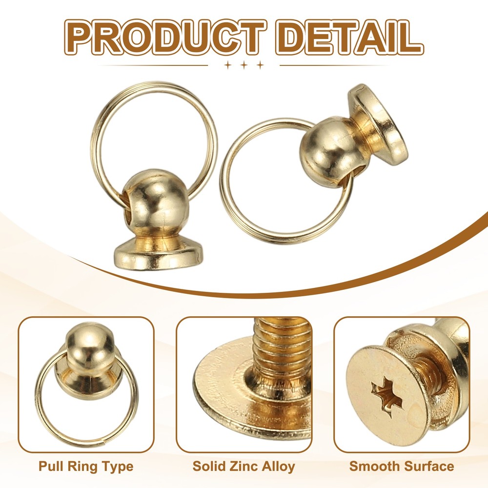 25 Pcs 0.31" Screwback Round Head Rivet with Single Ring , Light Gold