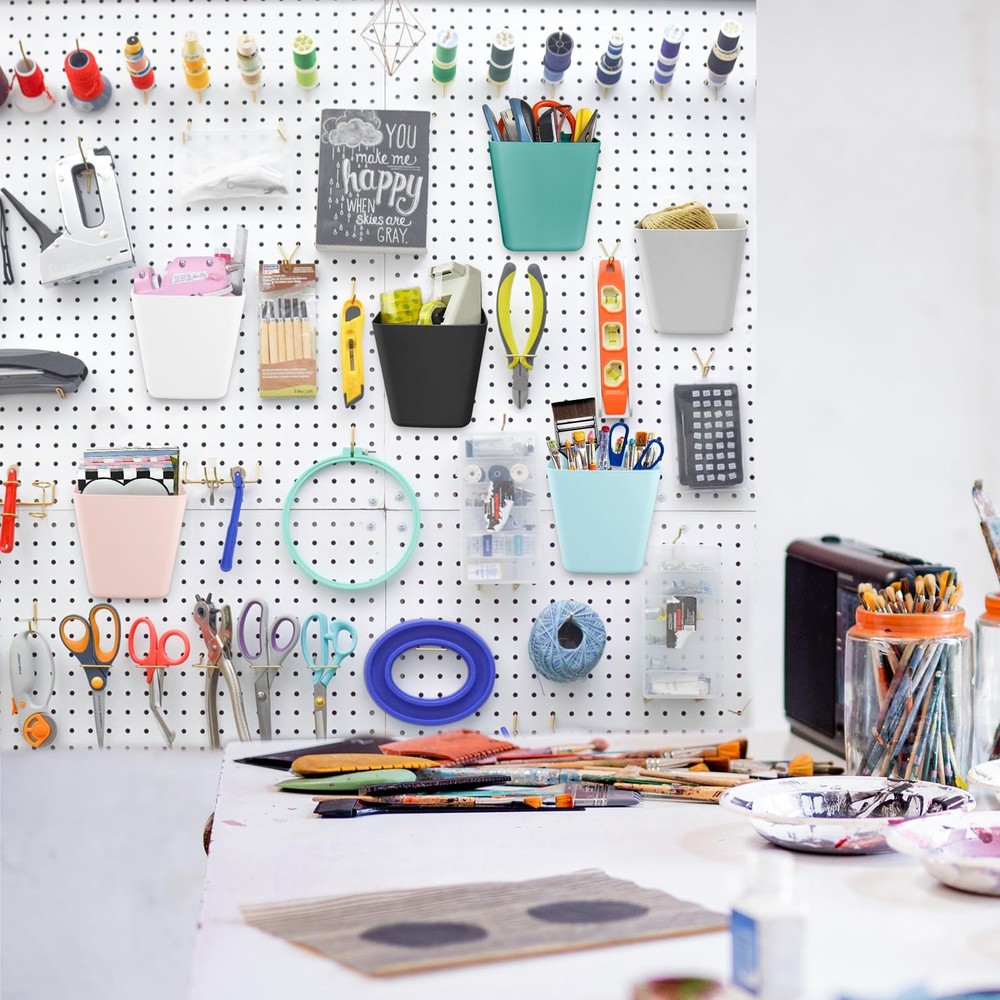 G.CORE Large Pegboard Cups Peg Board Storage Bin 6 Pack with Hooks, Mixed
