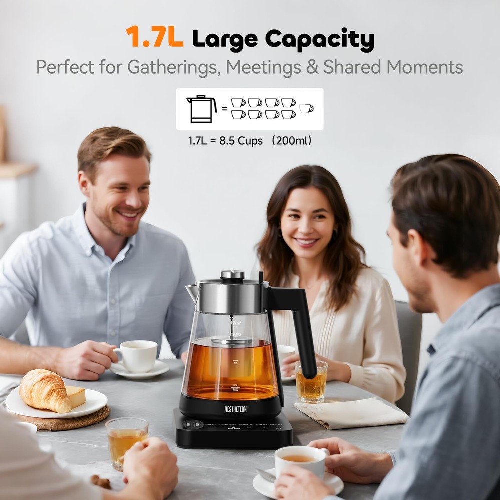 Electric Tea Kettle with Infuser 1.7L Glass Temperature Control Automatic Shut