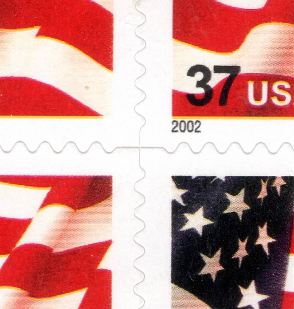 2 Copies 3634f Complete Self Adhesive Pane, 37¢ Flag, With & Without Divots