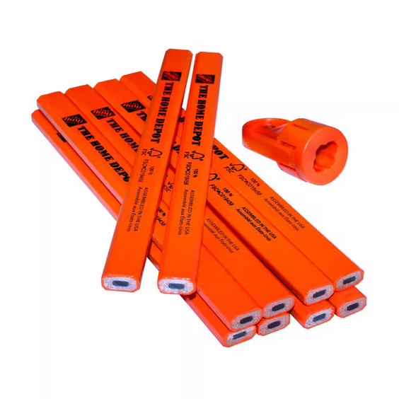 Carpenter Pencils 10-Pack with Sharpener – Flat Marking Pencils Set