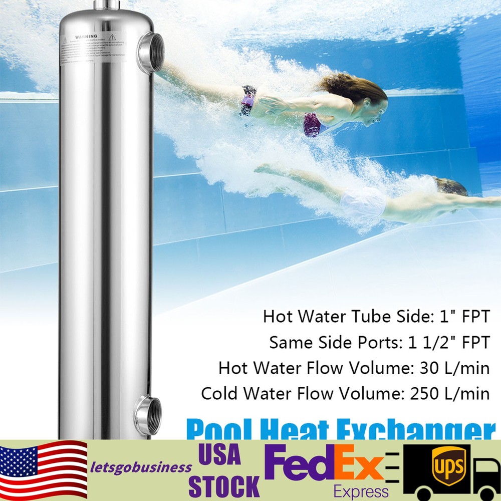 Pool Heat Exchanger Tube 200K Same Side 1"+ 1 1/2"FPT FAST 304 Stainless Steel