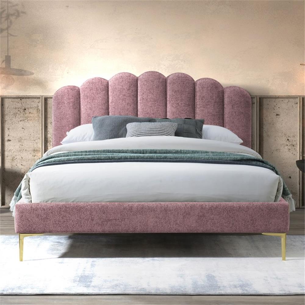Pemberly Row Modern Fabric Upholstered Queen Platform Bed in Ash Rose Pink